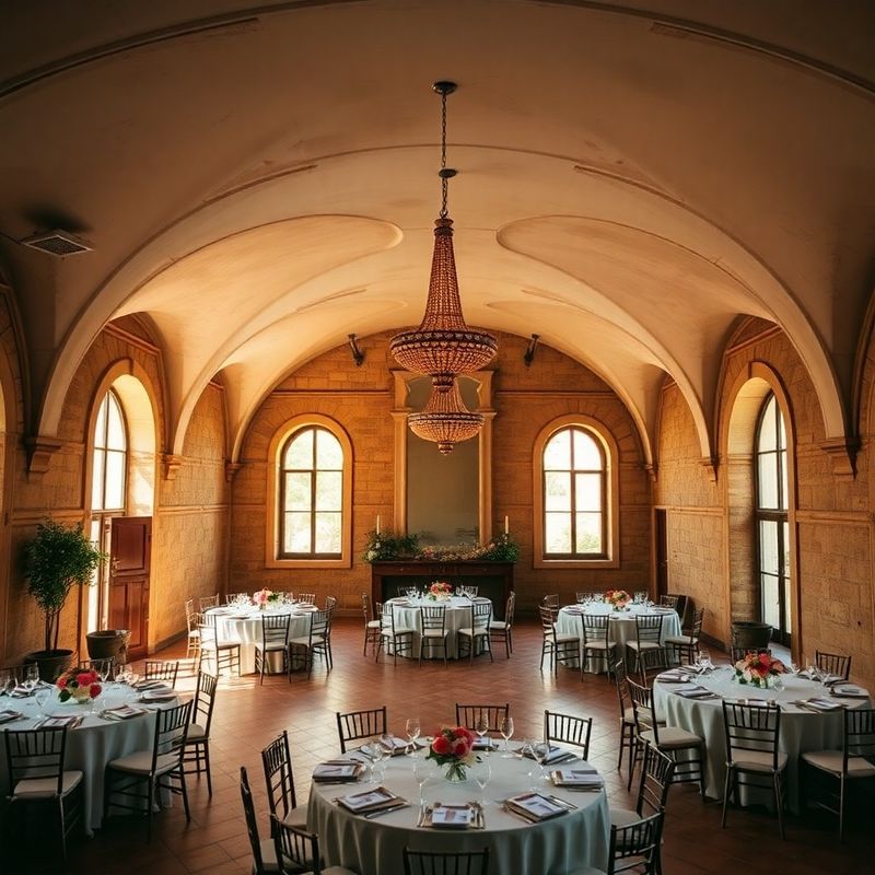 The Sala Mudéjar event room at Lumenrvivid with vaulted plaster ceiling and coral pendant lighting